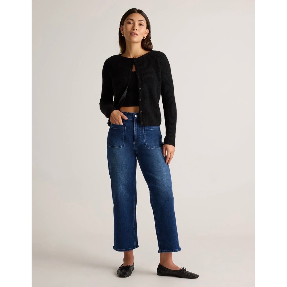 Quince Womens Bella Dark Wash Stretch Patch Pocket Cropped Wide Leg Jeans 28